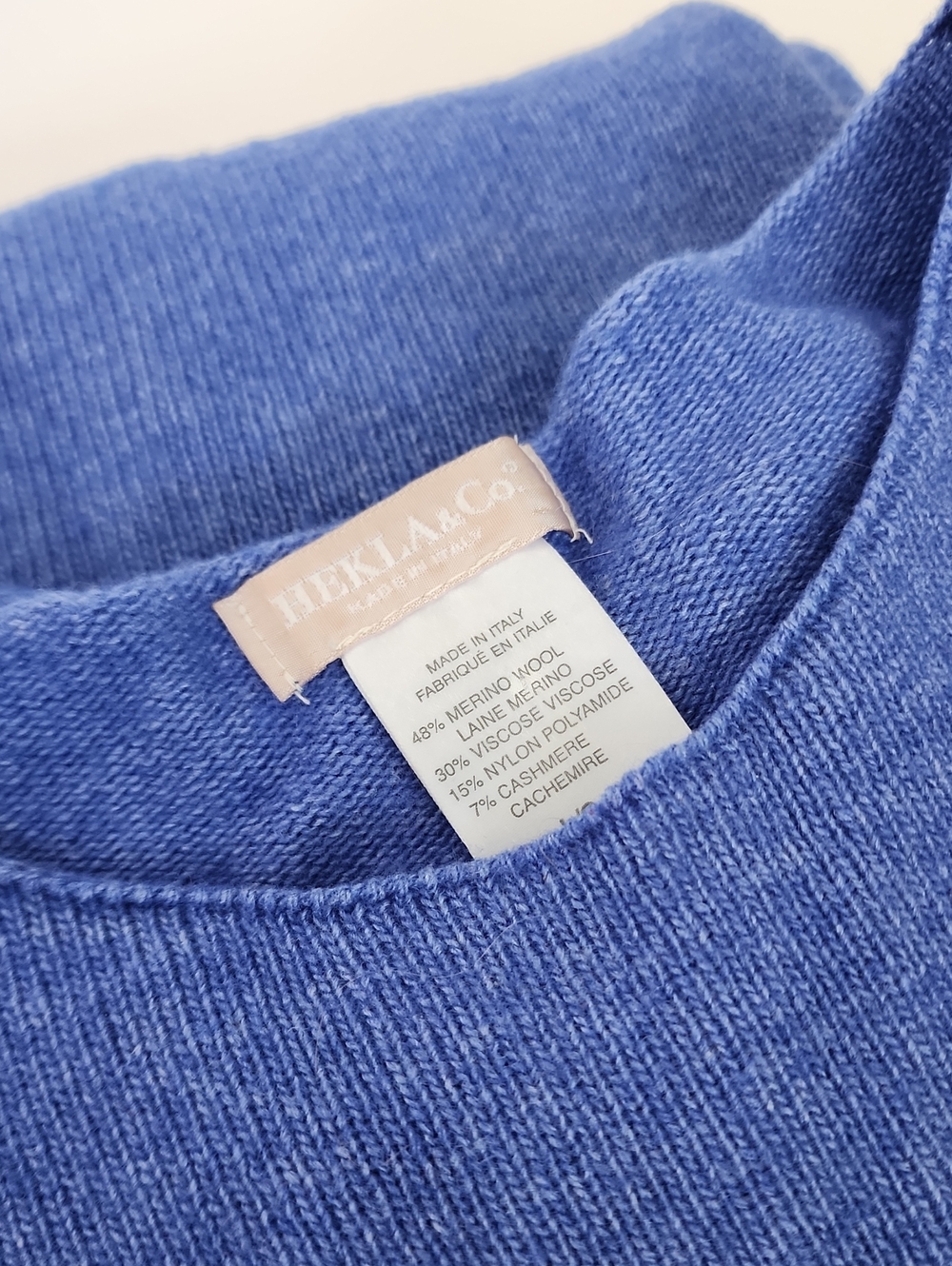 Classic Blue Women's Crew Neck Sweater Blend Cashemere Wool Italiy